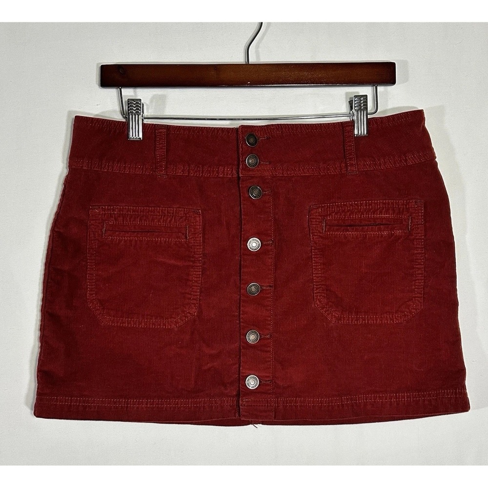 We The Free Free People Mini Skirt Corduroy Button Pockets Size 31 Burgundy Red